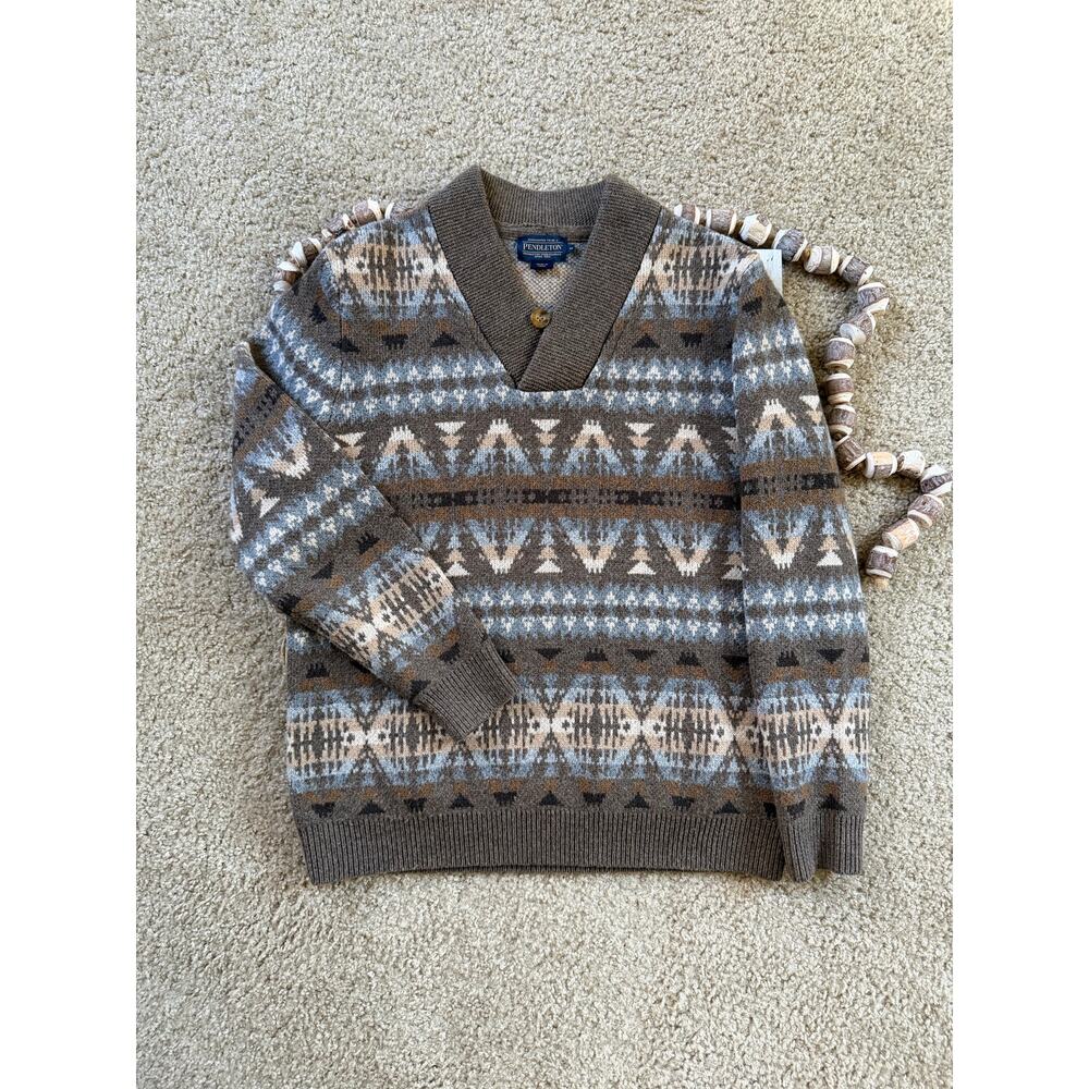 Pendleton Summit Peak Lambswool Tan Blue Sweater